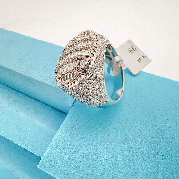 925 Sterling Sliver Moissanite Circle Baguette Ring, 4.358ctw VVS Stones Hip Hop - Picture 6 of 7